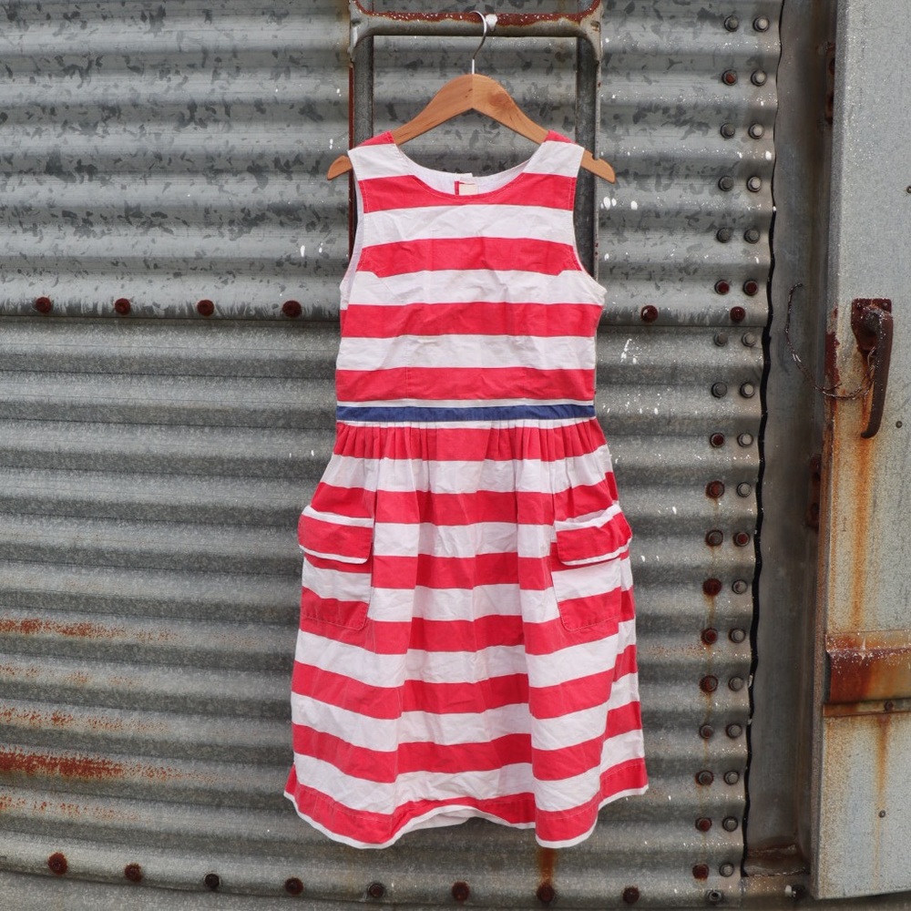 Mini Boden Red and White Striped Sleeveless Dress